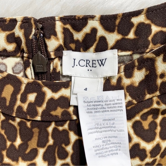 J. Crew Leopard Print Brown Cream Tan Black Long Sleeve Shift Dress - Picture 7 of 9